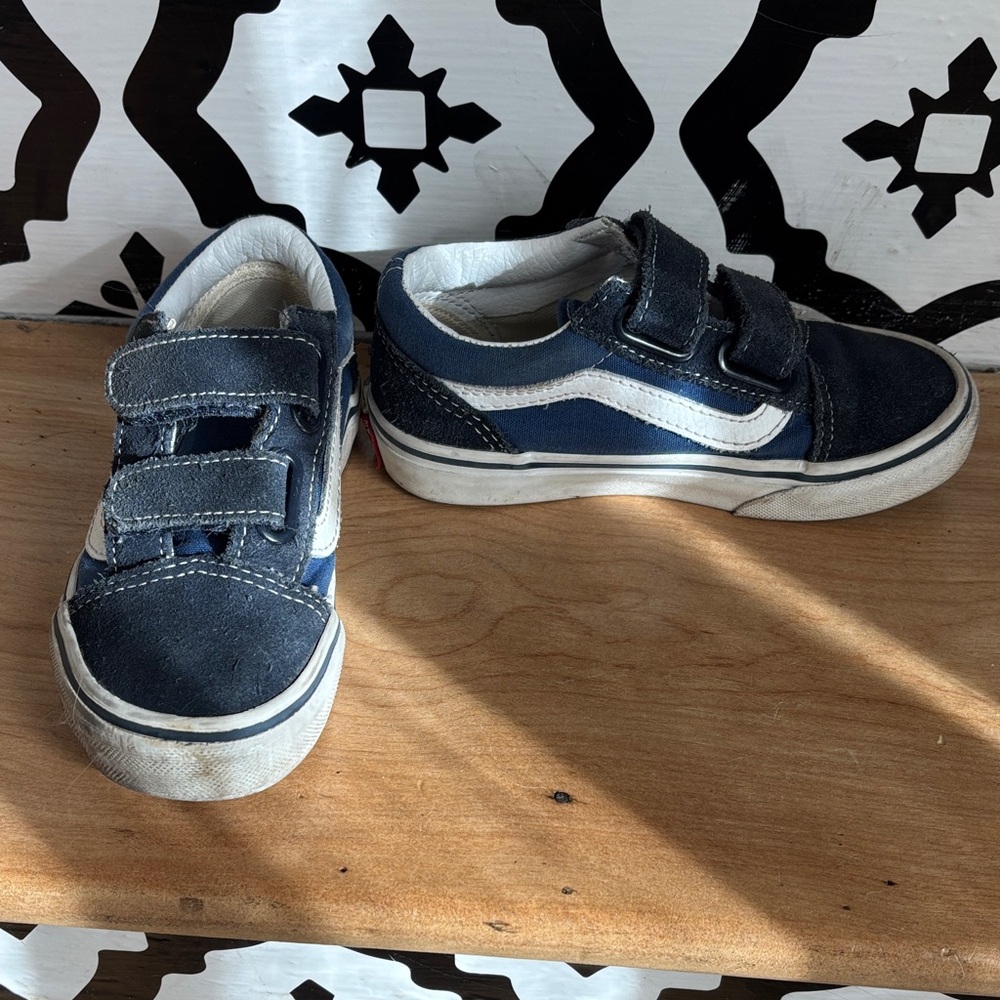 Vans Kids Navy and White Velcro Skate Sneakers